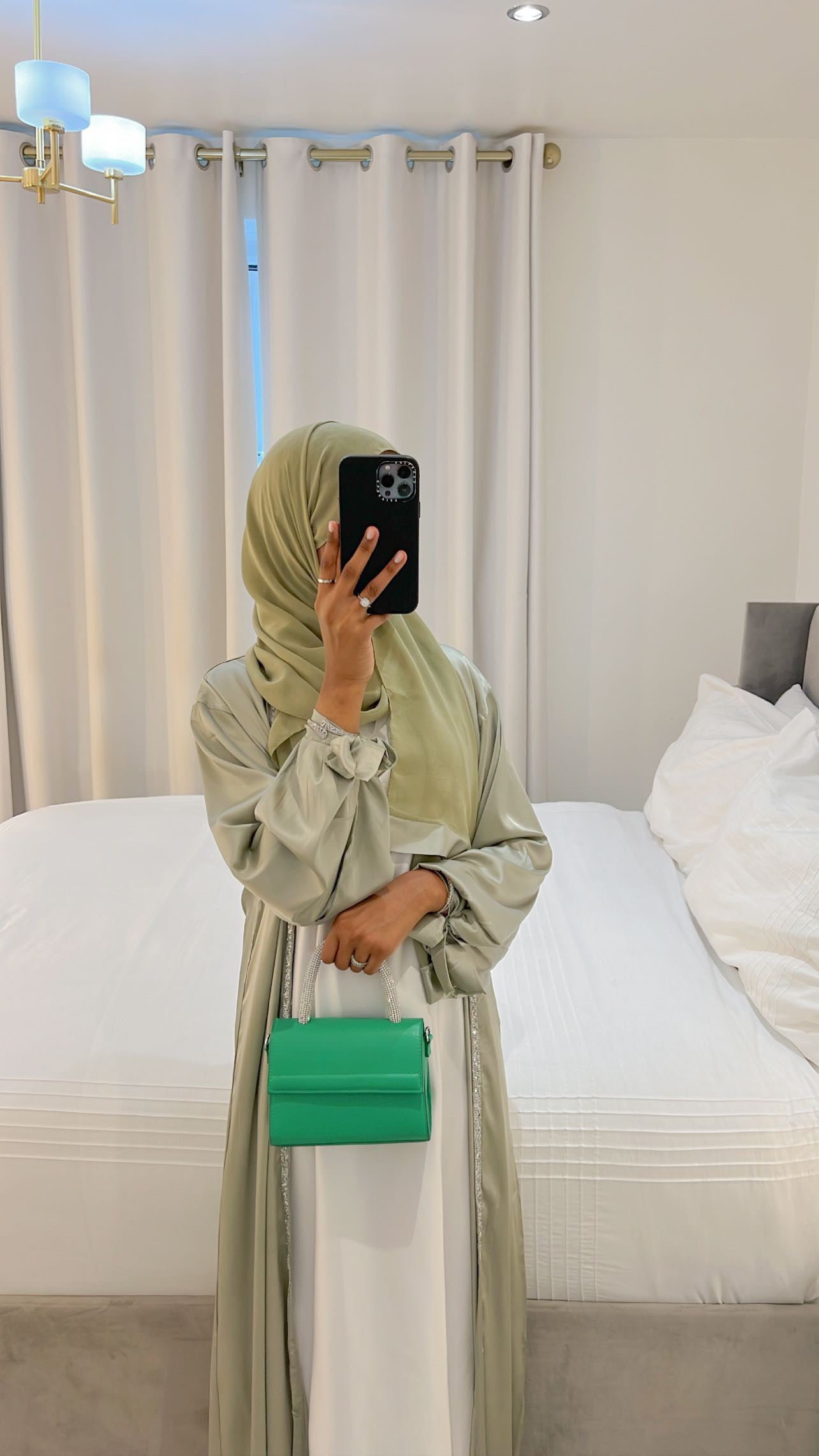sage satin abaya