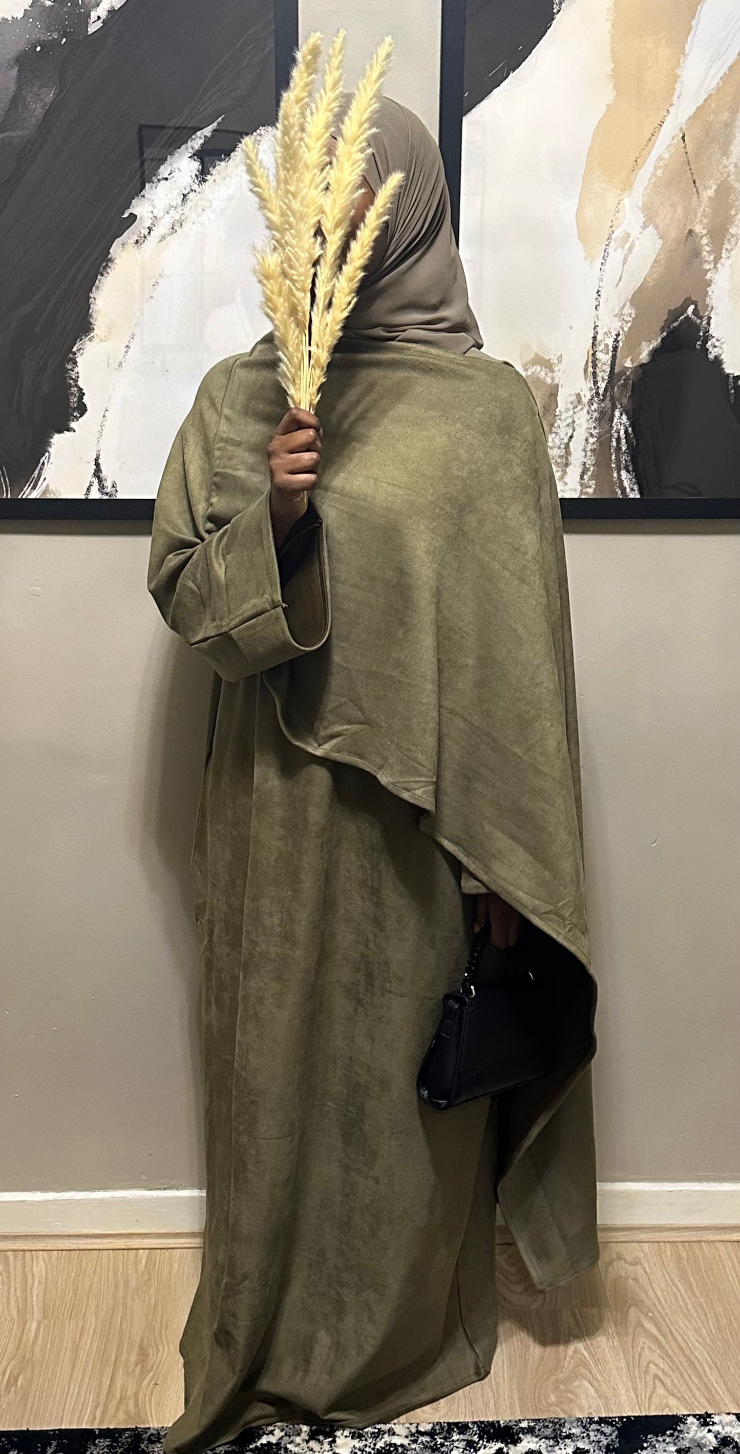 olive suede cloak abaya