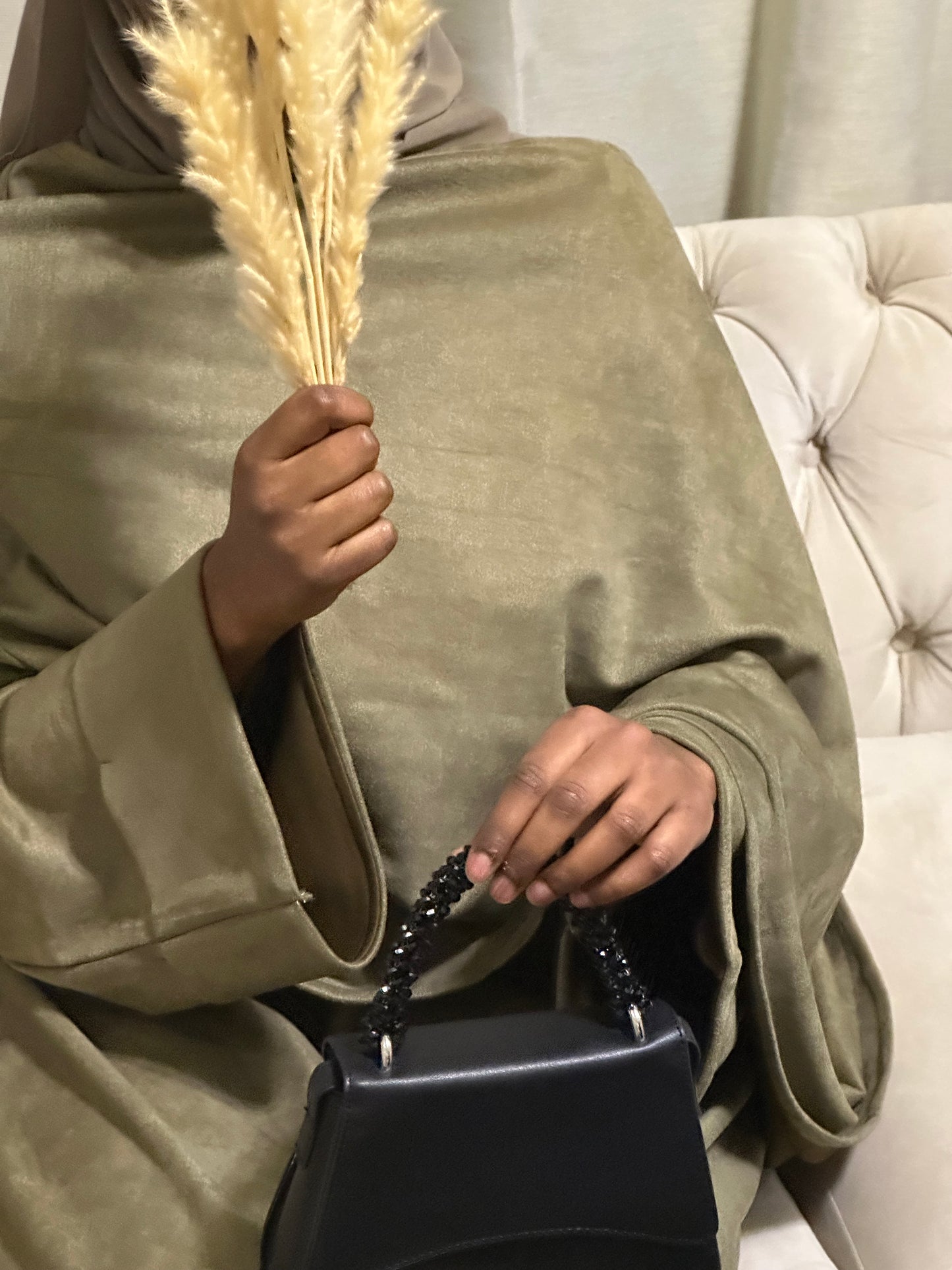 olive suede cloak abaya