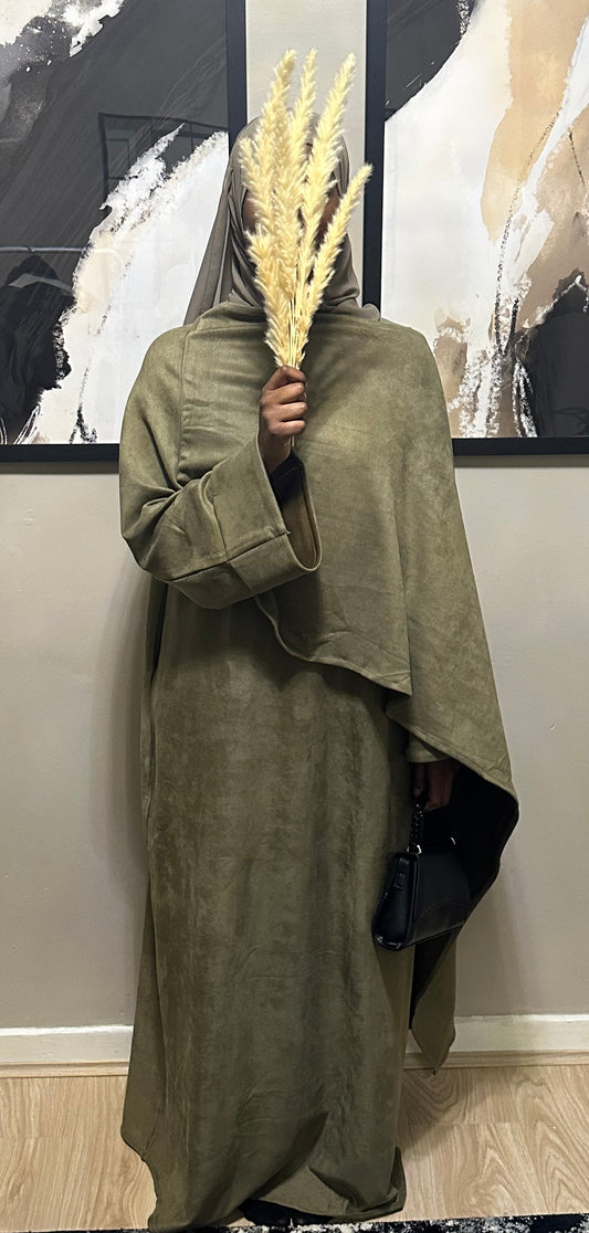 olive suede cloak abaya